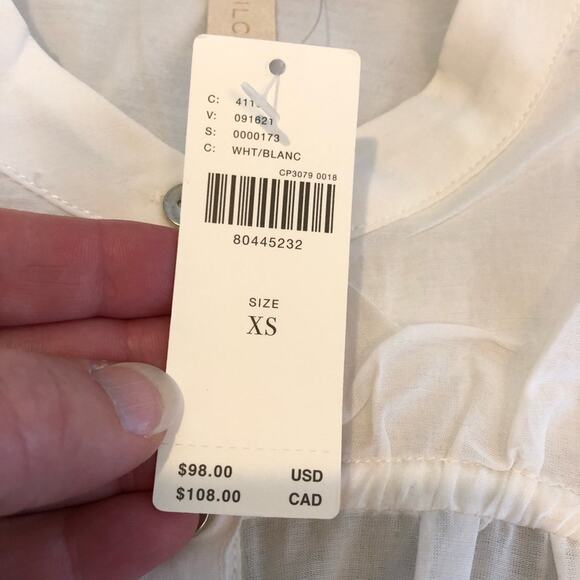 Anthropologie Pilcro top womens XS NEW white pleated shoulder popover oversized - Picture 10 of 16